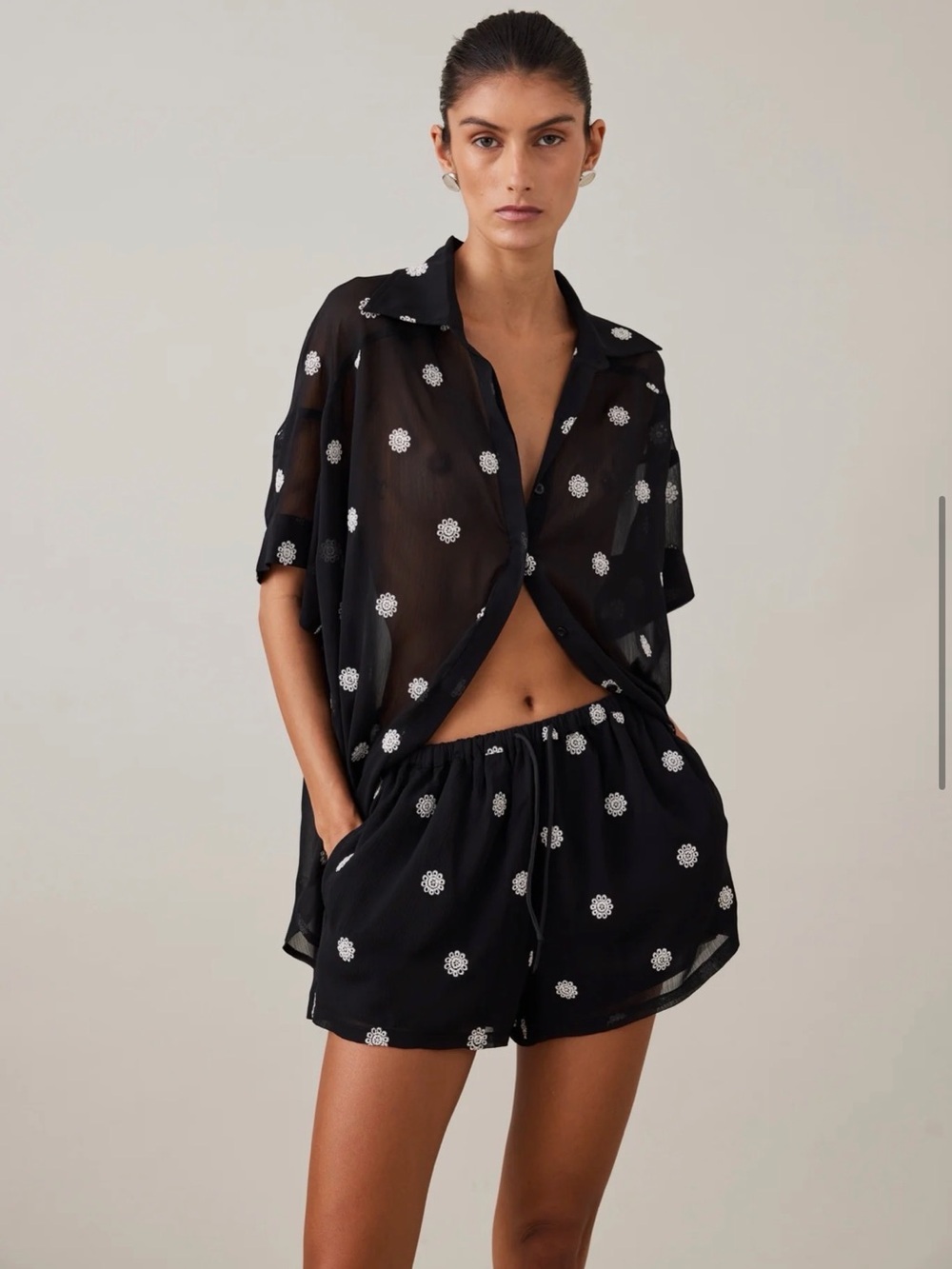 Women’s Black Floral Embroidered Lounge Shorts